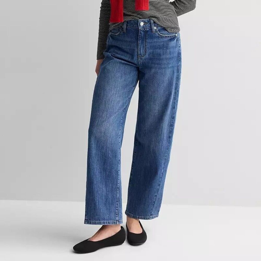 Sonoma High Rise Barrel Leg Jeans Womens 8 Blue Medium Wash Stretch NEW